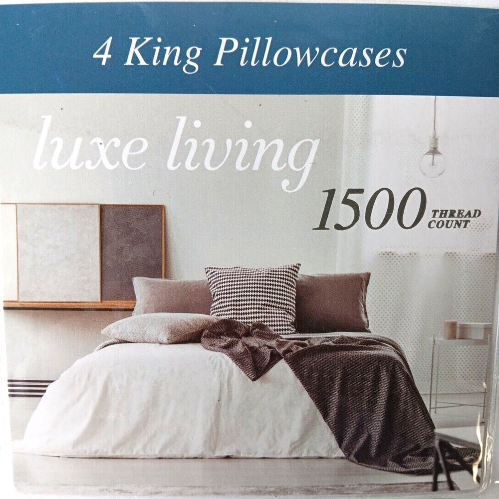 4 Standard Pillowcases 1500 Thread NEW Count White Crisp‎ Clean Luxury Nautical